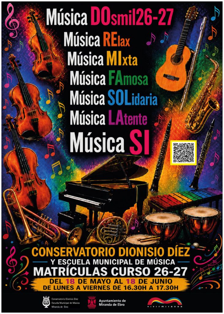 Abierto el plazo de matrículas para el Curso 2026-2027 en el Conservatorio Dionisio Díez de Miranda 1 CONSERVATORIO CARTEL MATRICULA 26